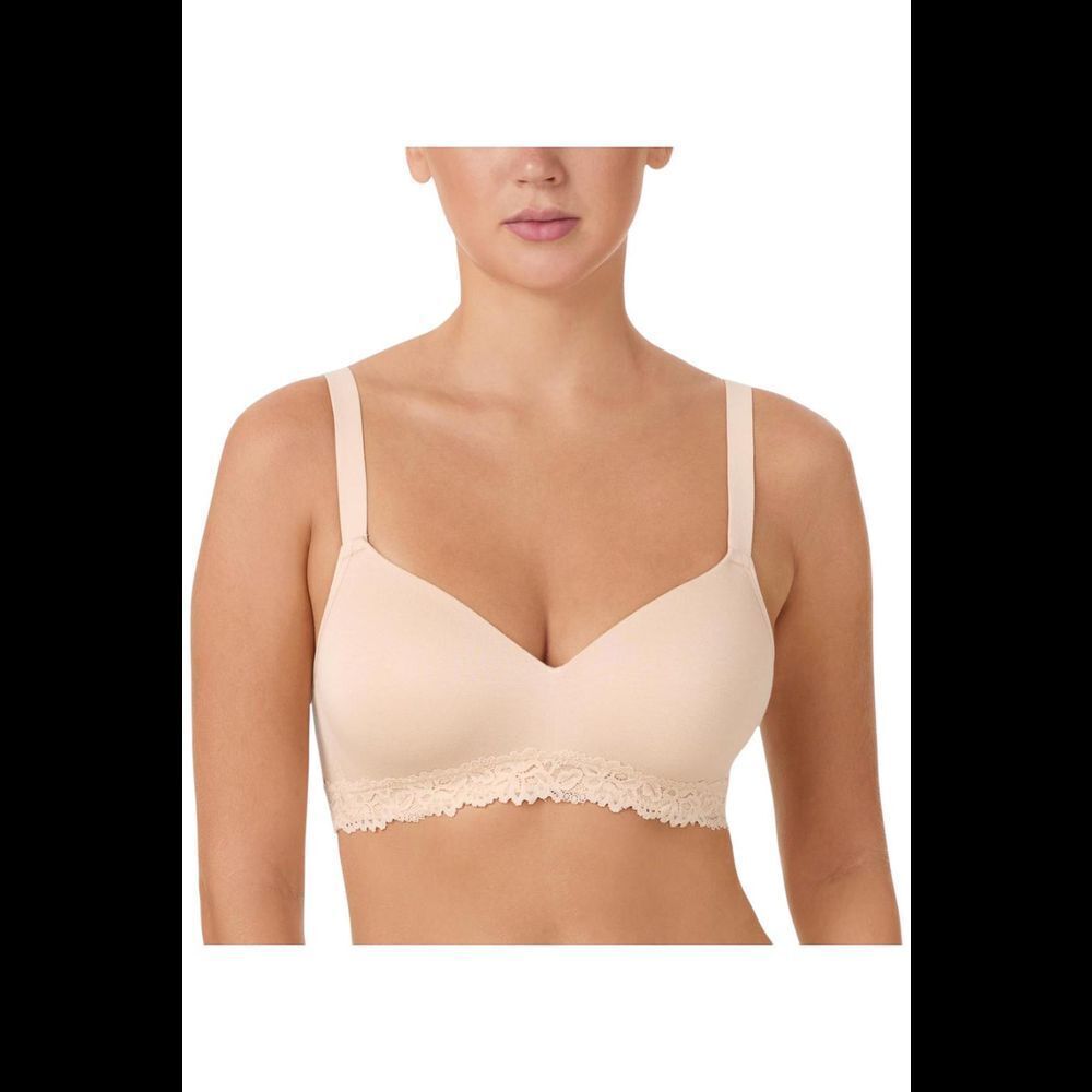 Comfort Code Women's Lined Lace Trim Wireless Bra Soft Peach -